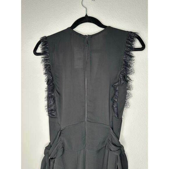 FREE PEOPLE CEM Black Sleeveless Lace Trim Deep V Cinch Waist Wide Leg Jumpsuit - Picture 11 of 14